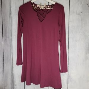 {3/$20} Socialite Long-sleeve Maroon Criss Cross Dress